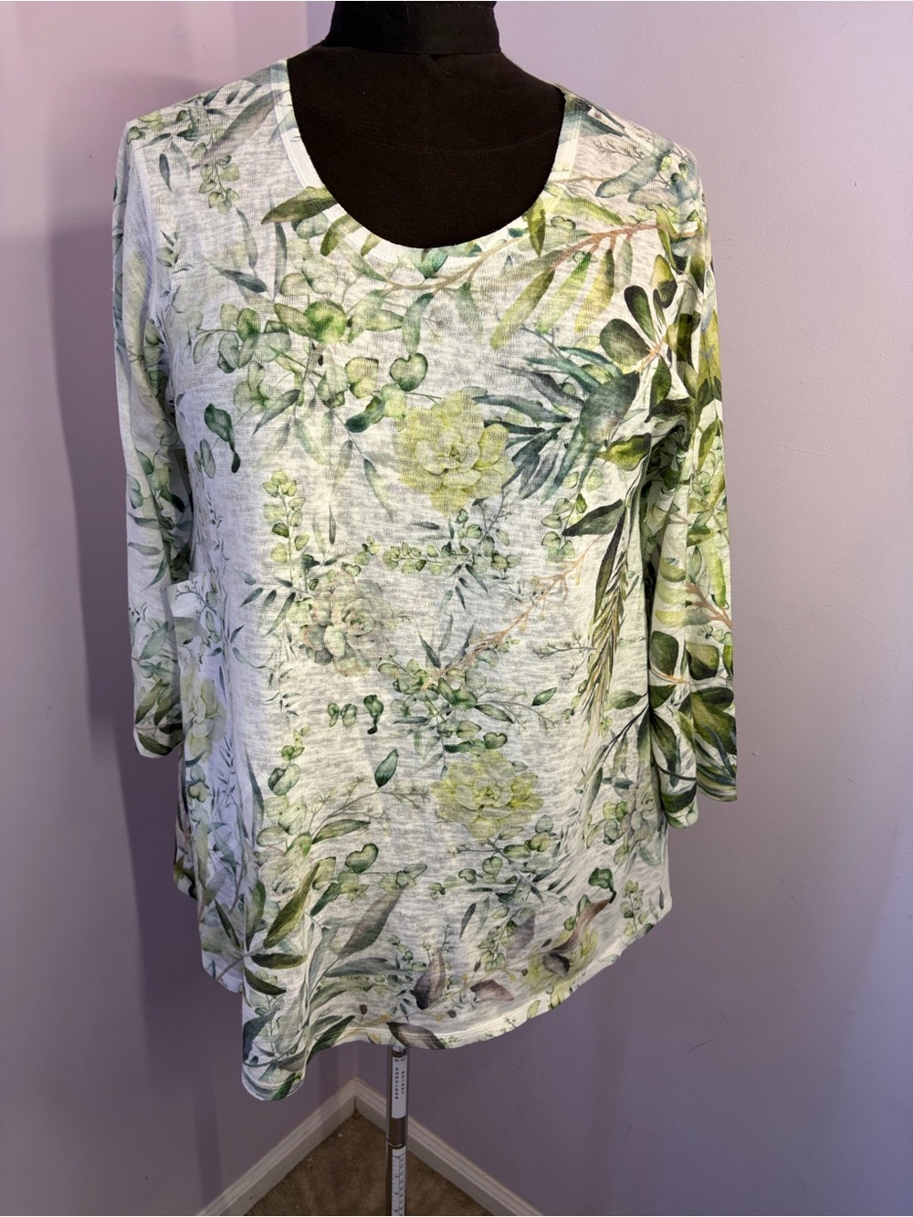 Et Lois Green Print Light Top,Size XL